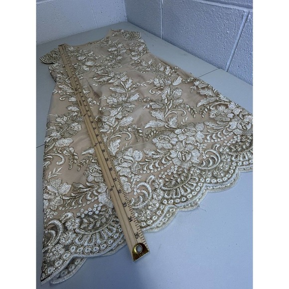 She And Sky Embroidered Bride Holiday Gold White Mini Dress Cutout Back L‎ - Picture 11 of 13